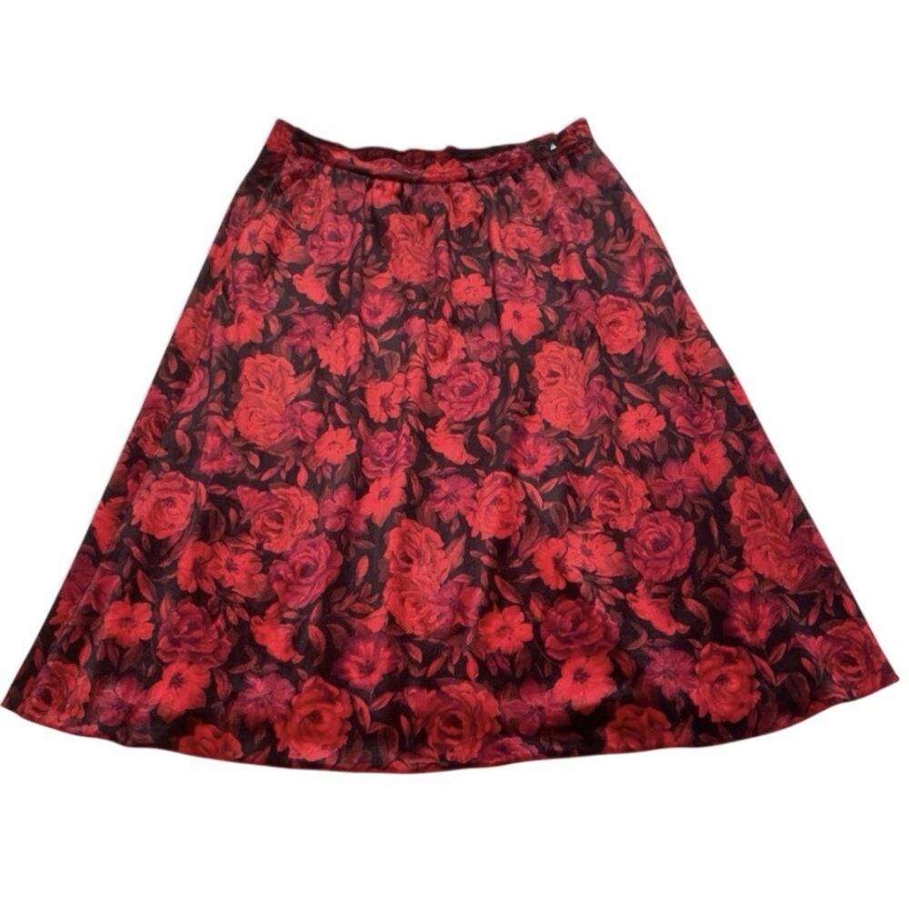 Vintage Floral Velvet Midi Skirt Red Romantic Goth Whimsigoth Size 14